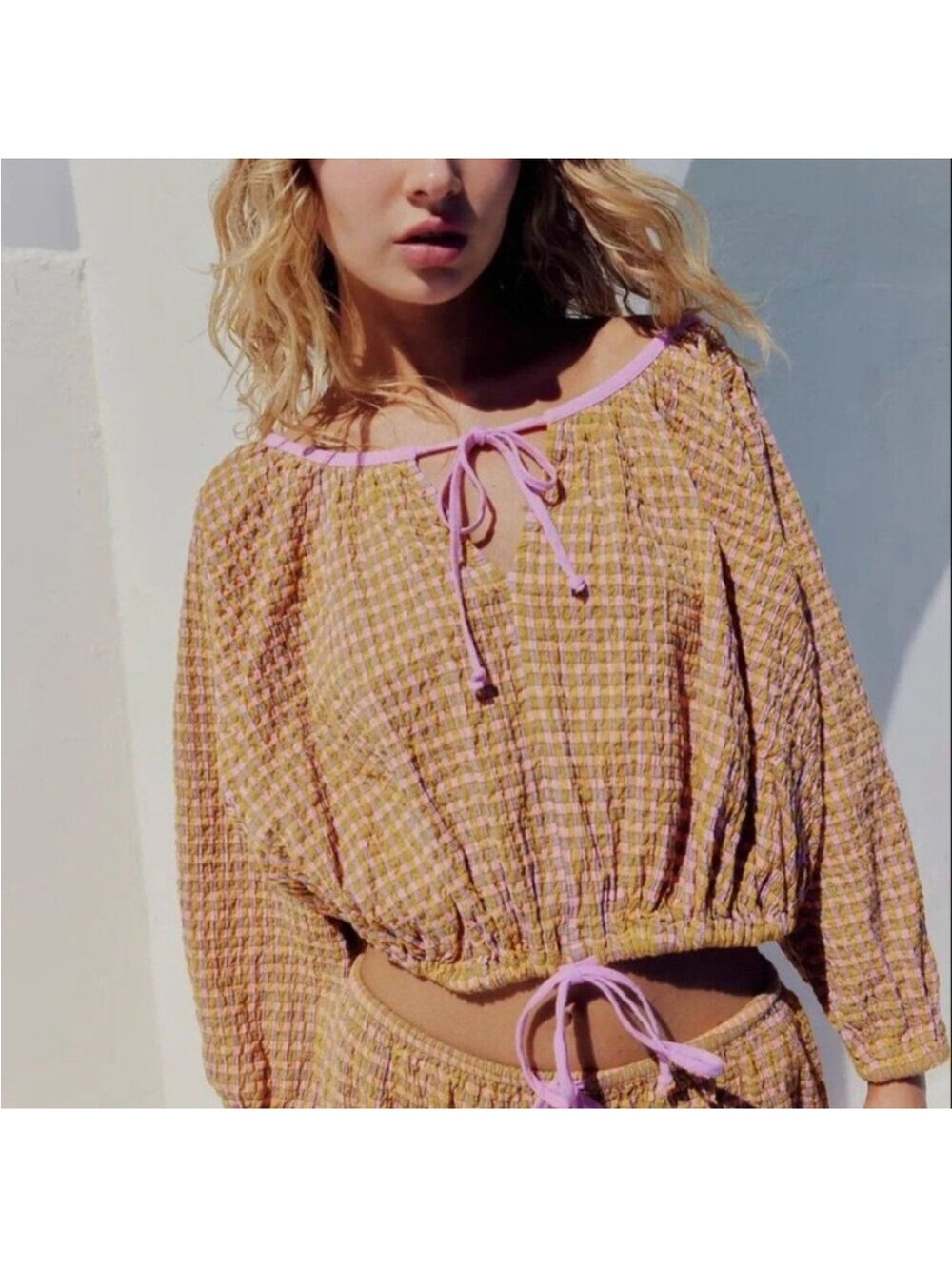 Free People Free-est Clara Crinkle Plaid Top S